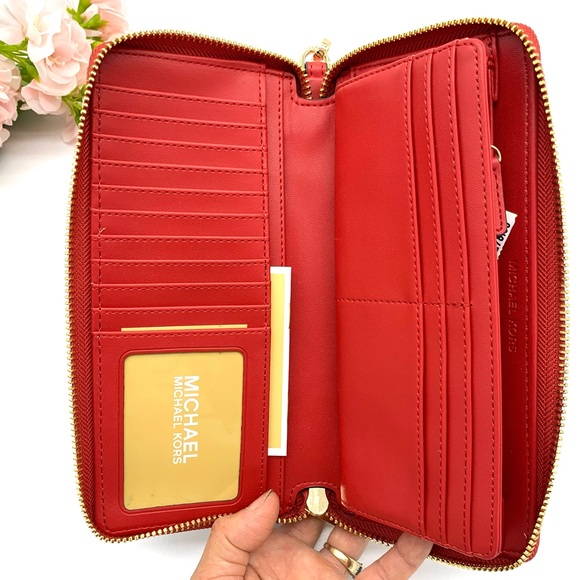 Michael Kors Jet Set Travel LG Continental Wristlet - Brown / Flame - Picture 8 of 11